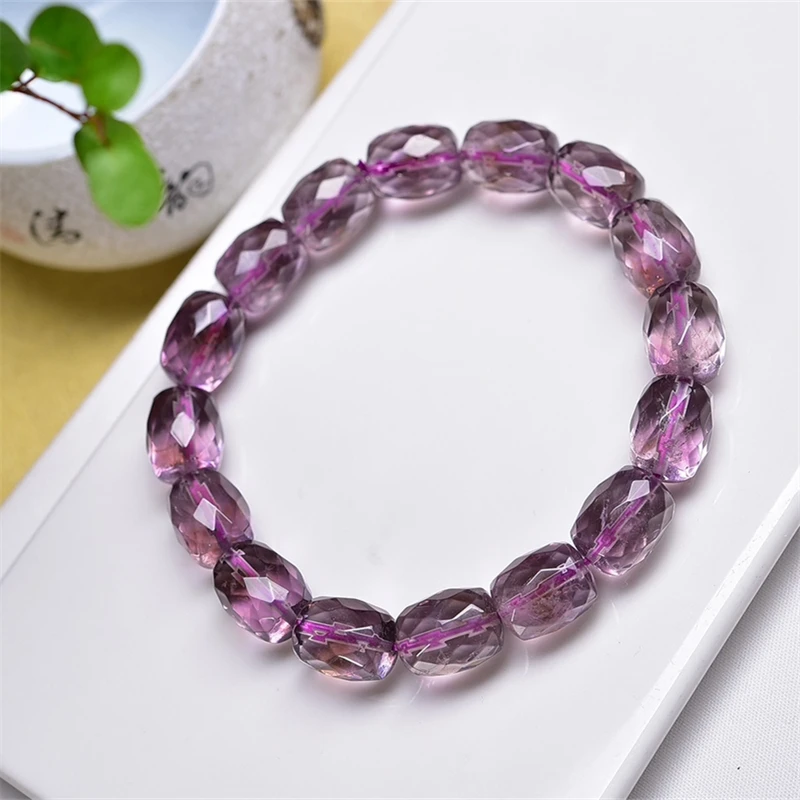 Natural Faceted Amethyst Bucket Bead Bracelet Crystal Reiki Healing Stone Fashion Jewelry Gifting Gift For Women 1PCS 10X12.5MM