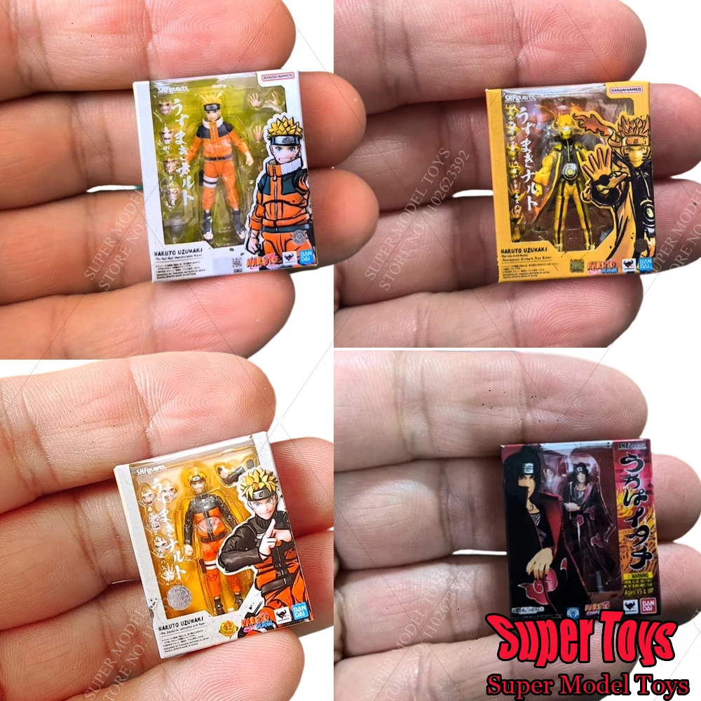Bandai SHF Naruto caja en miniatura Prop Uzumaki Naruto Uchiha Sasuke Haruno Sakura Uchiha Itachi Anime accesorios de escena de casa de muñecas