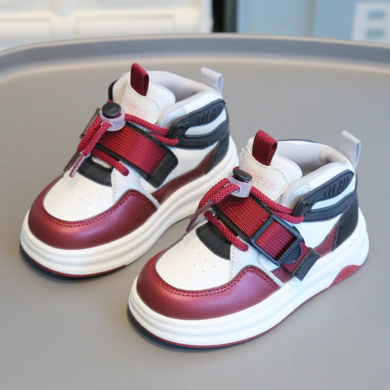 

Spring Autumn Boys Casual Soft Sole Shoes High Top Color Blocking Fashion Children Sneakers Girls Front Lacing Bread Daddy Shoes