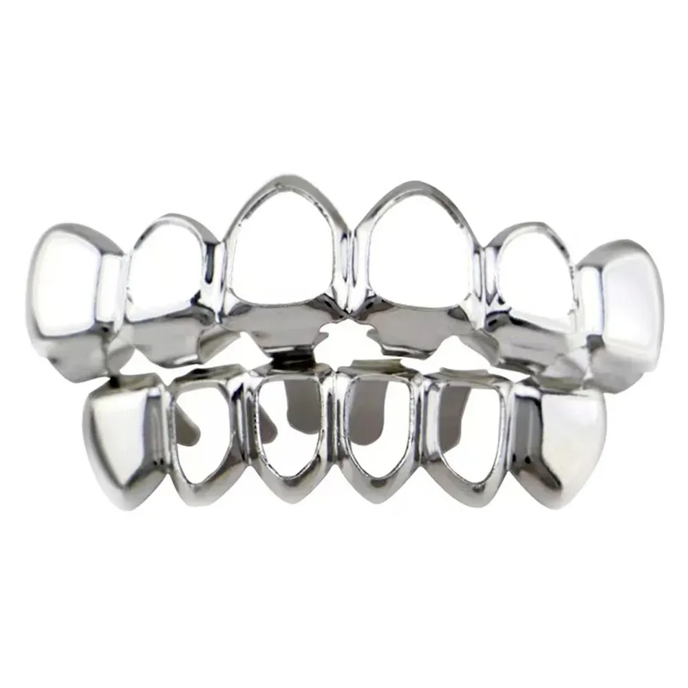 Klassische 4-Hohlzahn-Grillz 6/6 Set Hip-Hop Gold Silber Siebenfarbige Zahnkappen Unisex-Schmuck für Cosplay – Detail 8