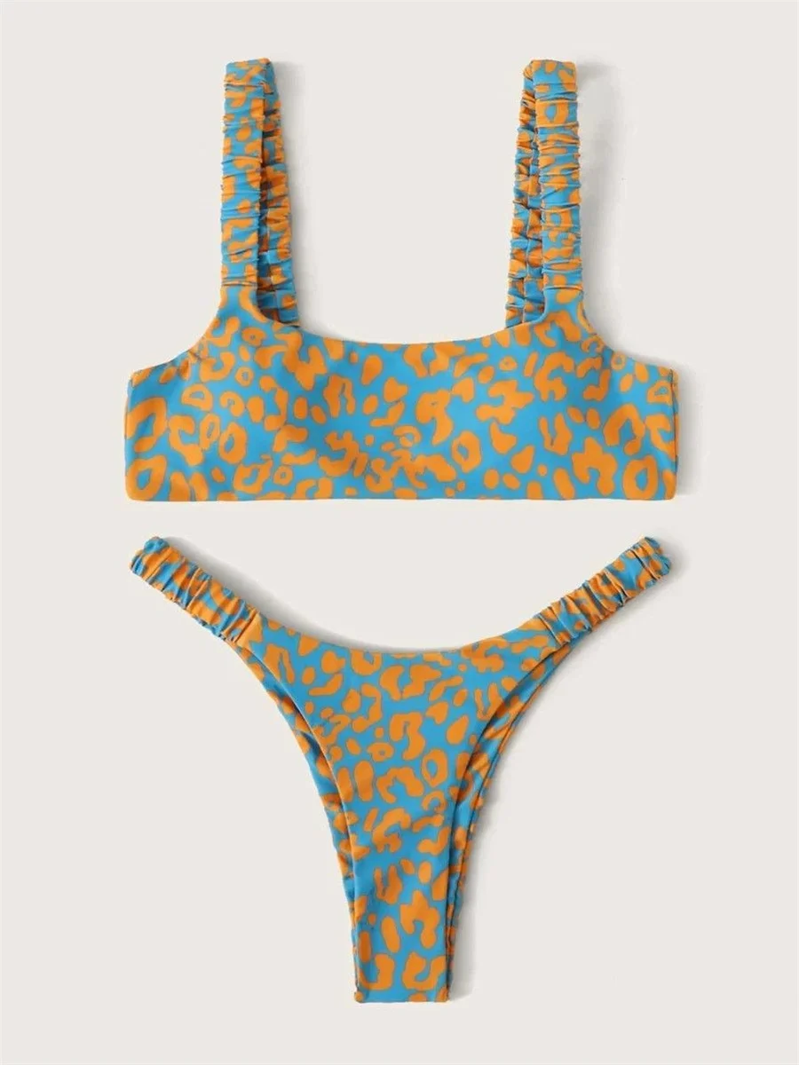 Micro Bikini Sexy 2026 para Mujer, Traje de Baño Naranja con Estampado de Leopardo, Push-Up Acolchado, Tanga, Corte Ajustado, Trajes de Baño