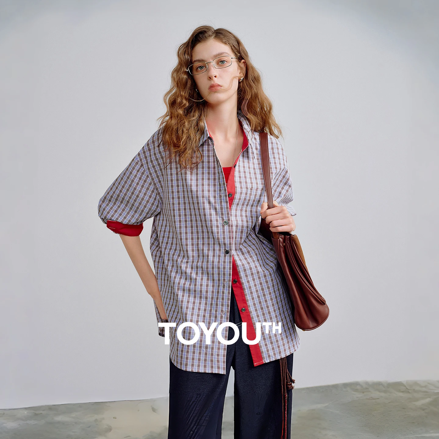 

TOYOUTH женские рубашки 2026, весенняя новинка Miu-стиль, клетчатая интеллектуальная консервативная рубашка, свободная рубашка в стиле ретро, топы