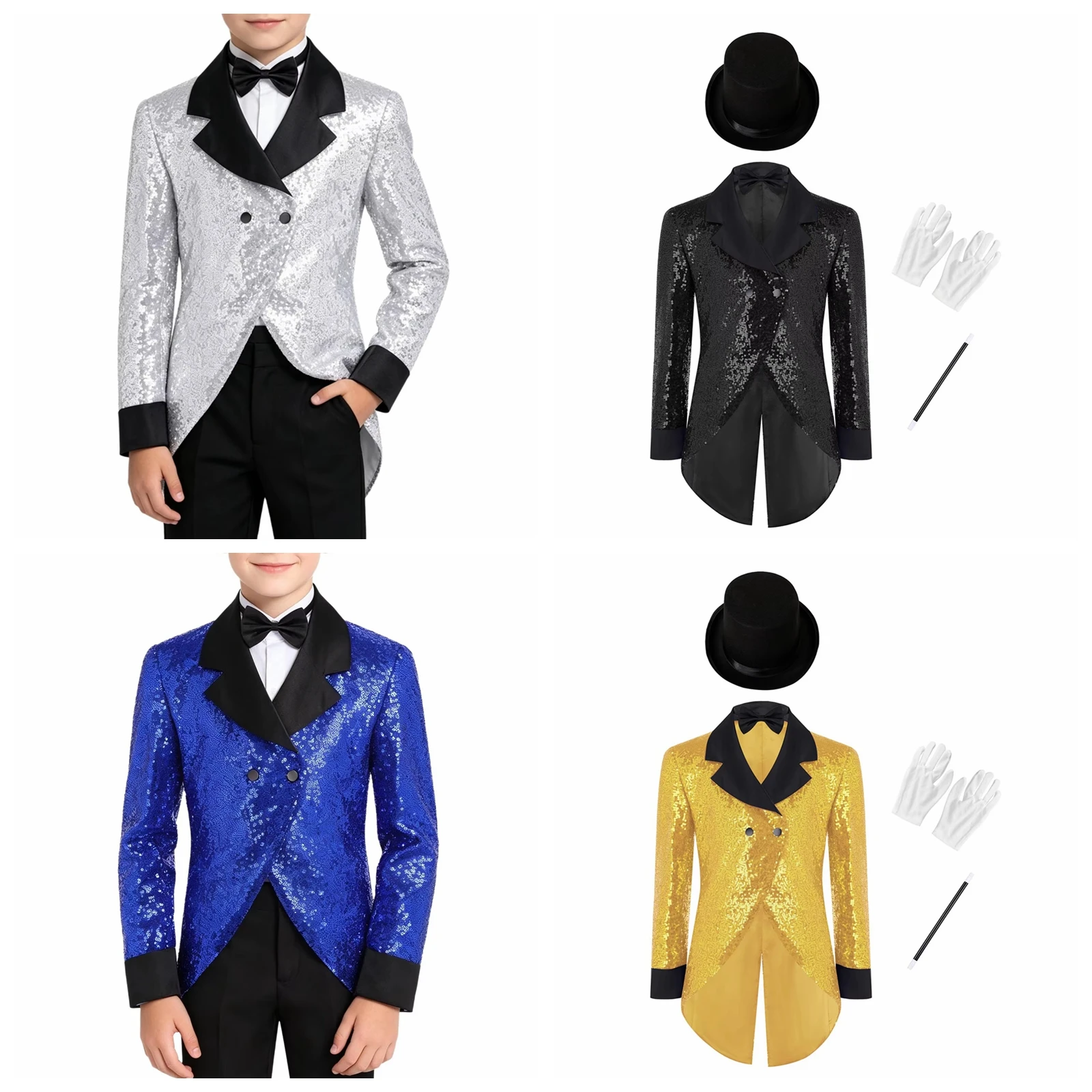 

Kids Boys Magic Show Outfits Gentleman Sequined Tailcoat Jacket Jazz Dance Magician Masquerade Costumes for Stage Performance