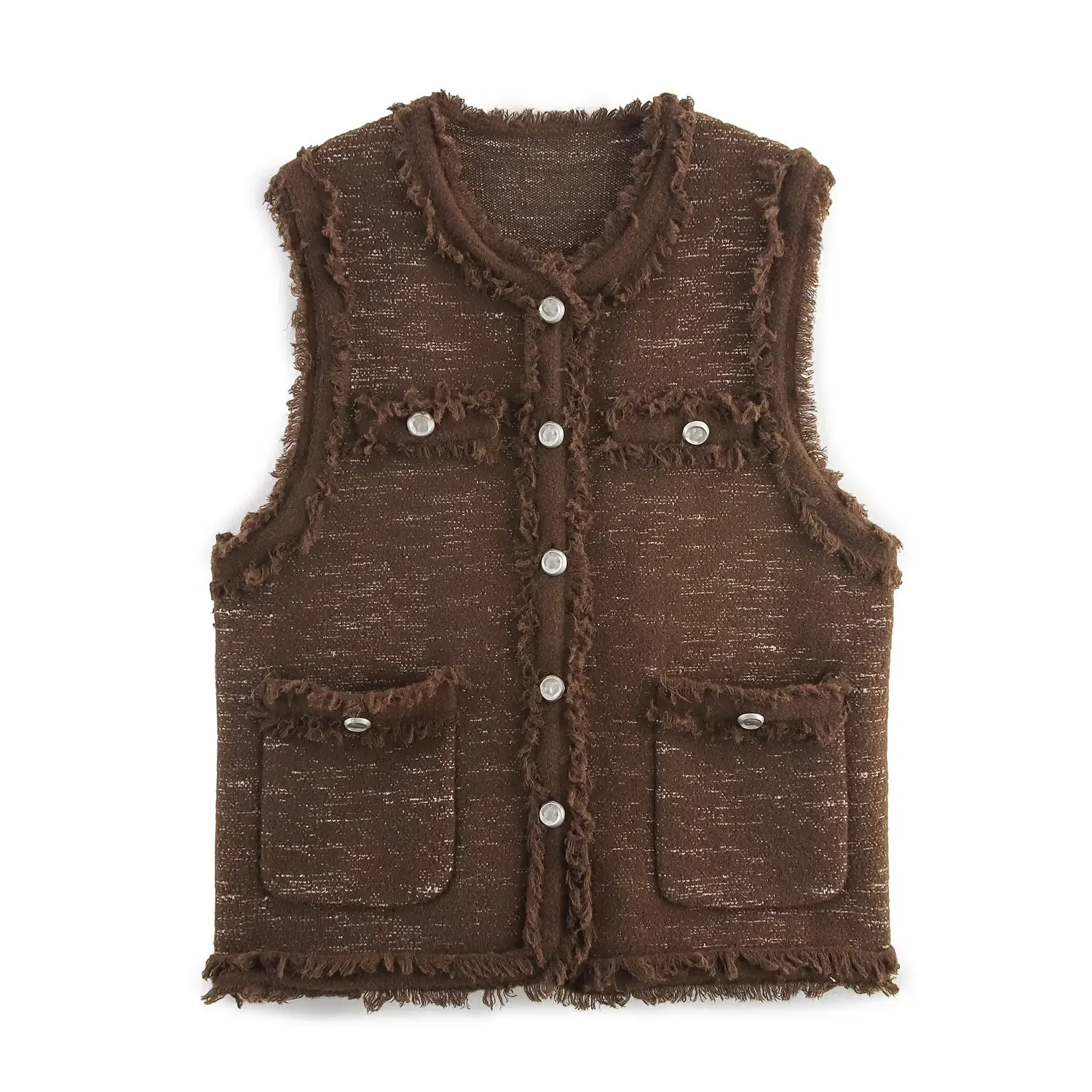 Chaleco de Tweed de otoño, chaquetas de abrigo sin mangas de gran tamaño, Chaleco informal, Chaleco de primavera, Top de moda sin forro