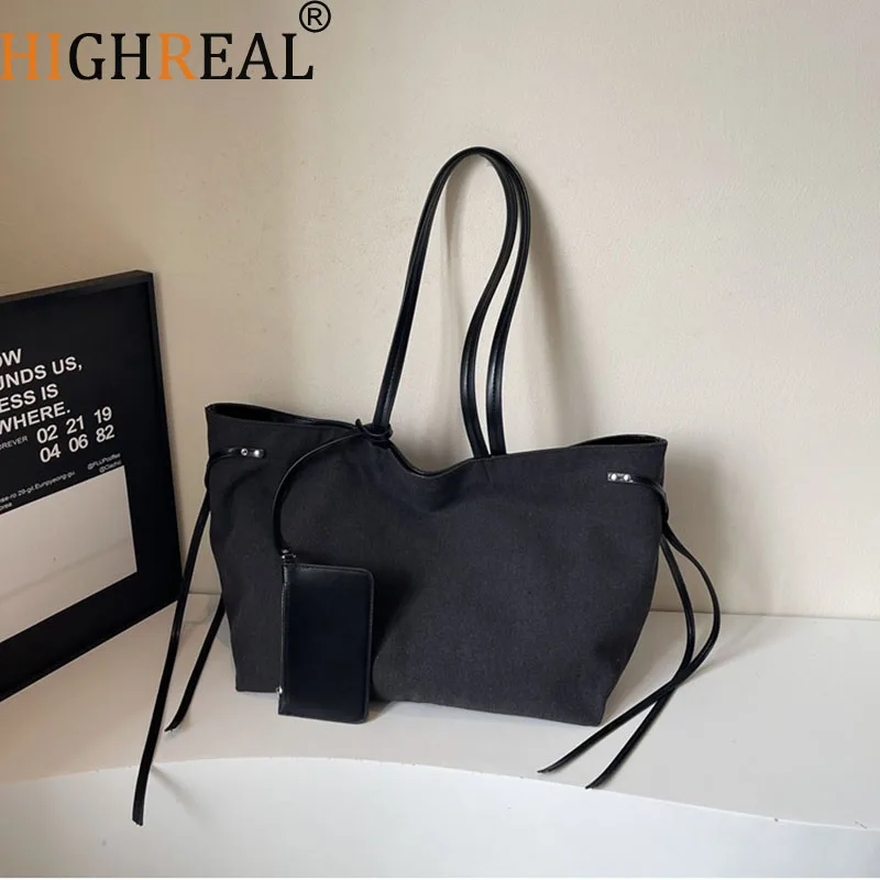 

Холщовая женская сумка большой вместимости, новая повседневная сумка из 2 сумок/компл., сумка на плечо, композитные сумки для поездок на работу, женский кошелек-шоппер