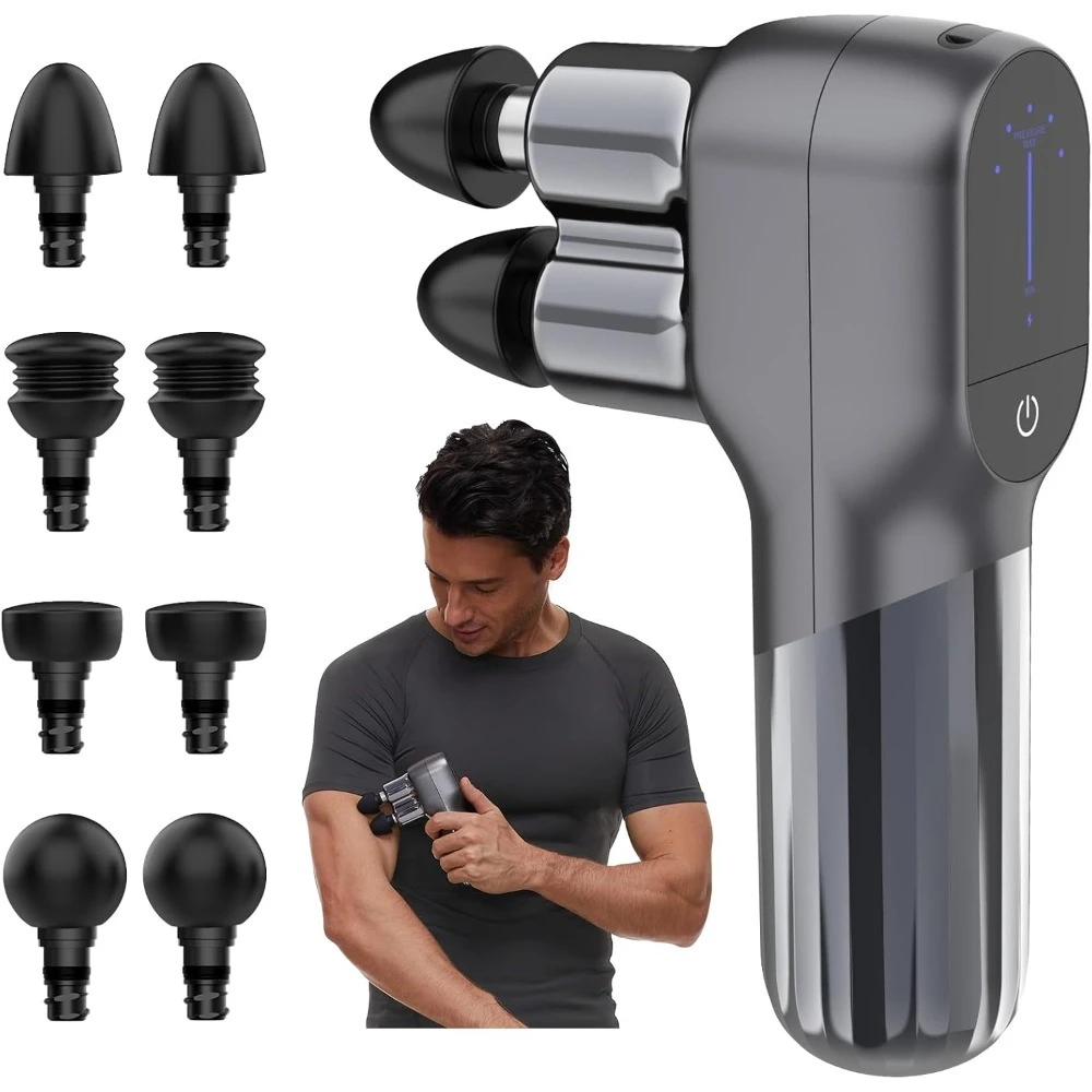 

Garden-Mini Massage Gun Deep Tissue Percussion Massager Dual Heads 5 Speed Levels 4 AttachmentsPortable Handheld Muscle Recovery