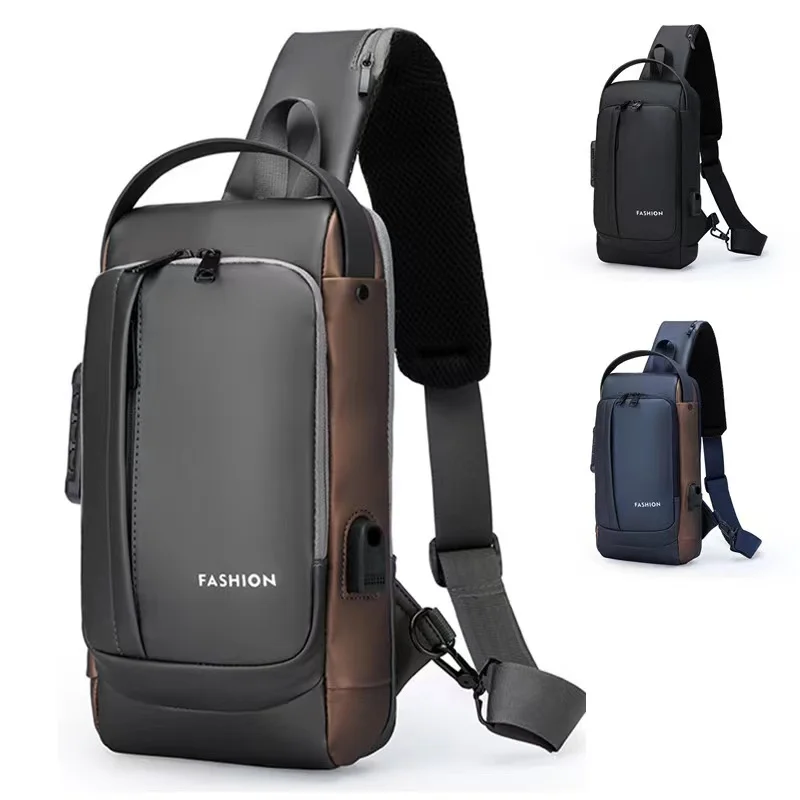 Large Capacity Men Usb Waterproof Sports Running Multifunction Shoulder Crossbody Bag Messenger Chest Sling Travel Pack for Male