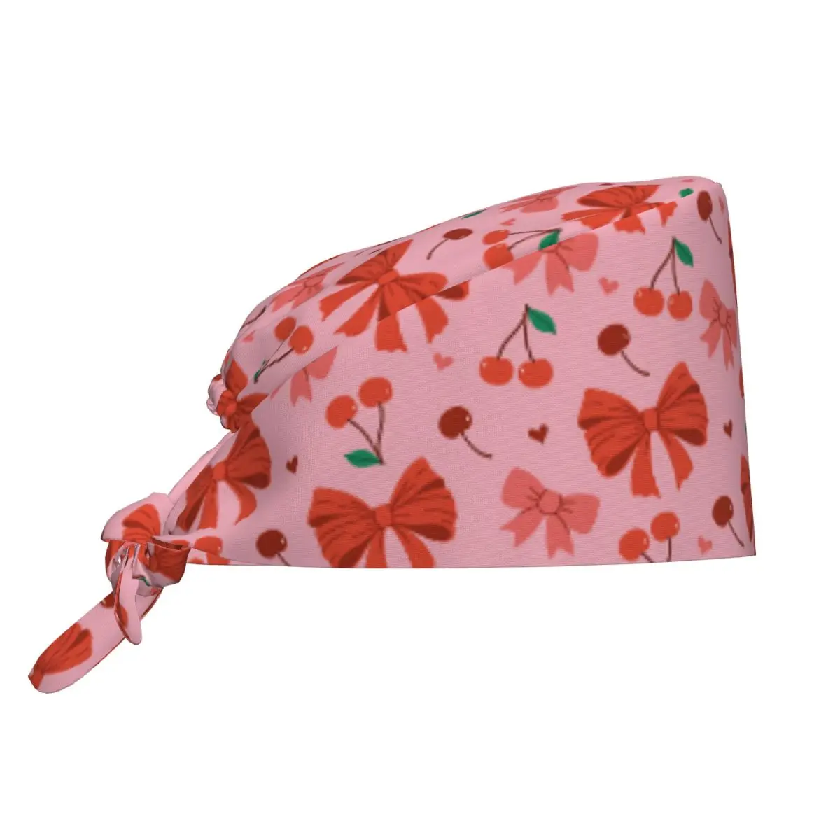 Scrub Caps Seamless Pattern With Cherries And Bows Nurse Hats Unisex Women Stylish Medical Cap Comfortable Holder Long Hair Caps