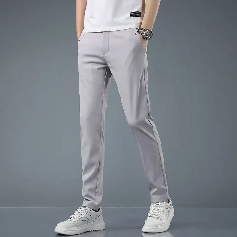 

Hot Sale Men Summer Ice Silk Thin Casual Pants Male Korean Style Trend Slim Fit Straight Leg Quick Drying Versatile Trousers