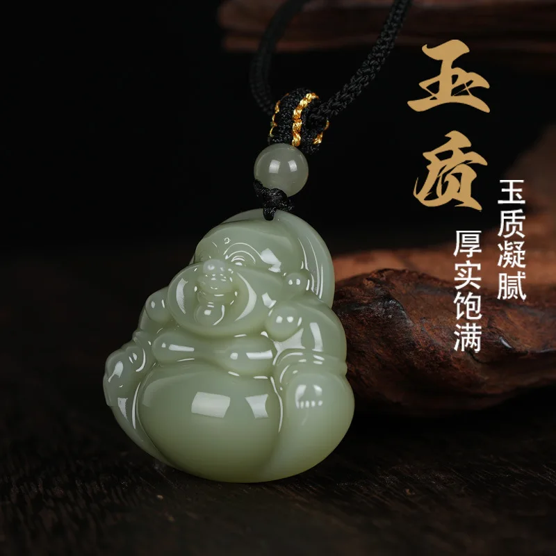 30MM Hetian Jade Maitreya Buddha Pendant Carved Smiling Buddha Charm Smooth Delicate Beautiful Jade Jewelry Gifts
