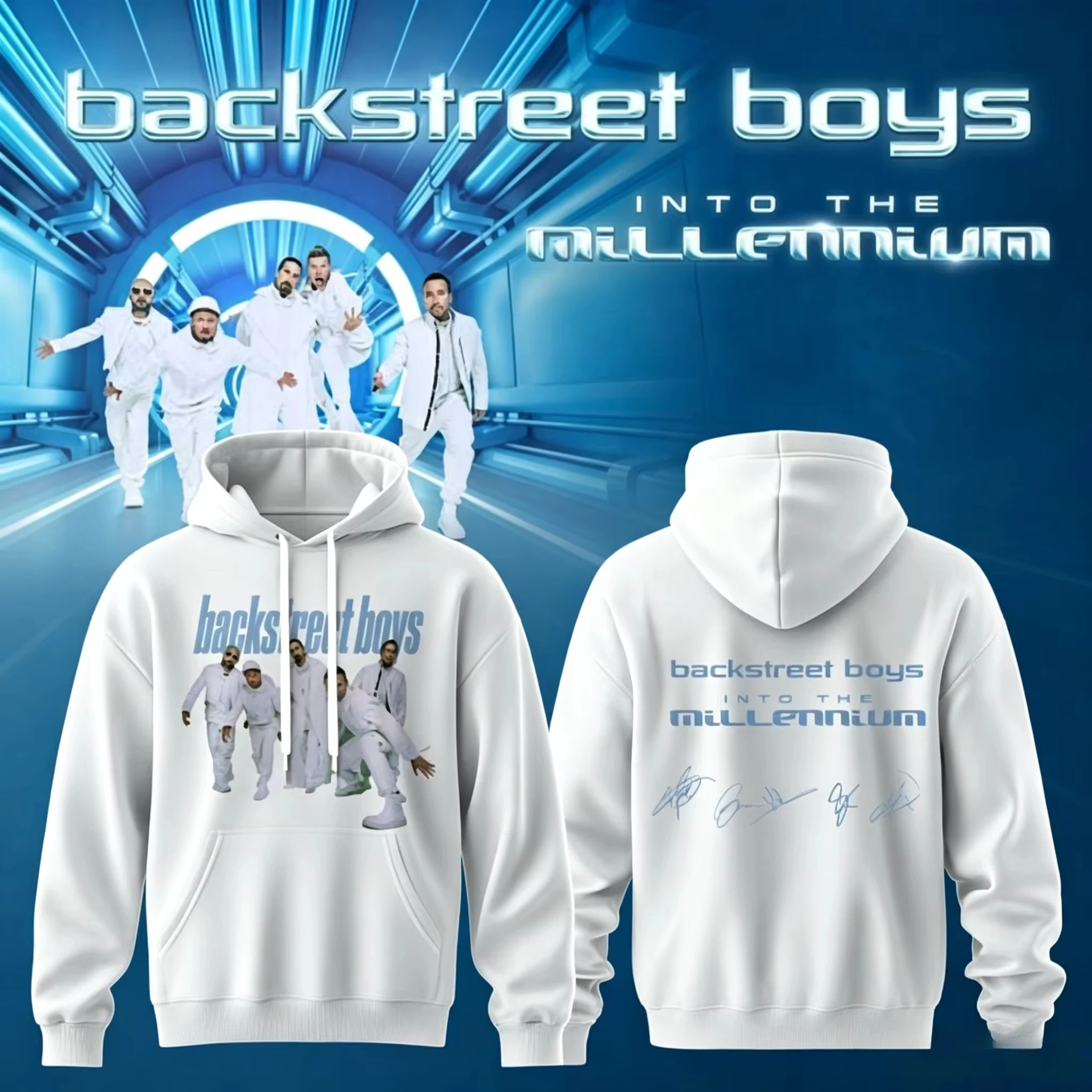 2026 Backstreet Boys Into The Millennium Signature Hoodie Double Sided Graphic Print Oversized Pullover Pop MEN  Band Fan Hooded