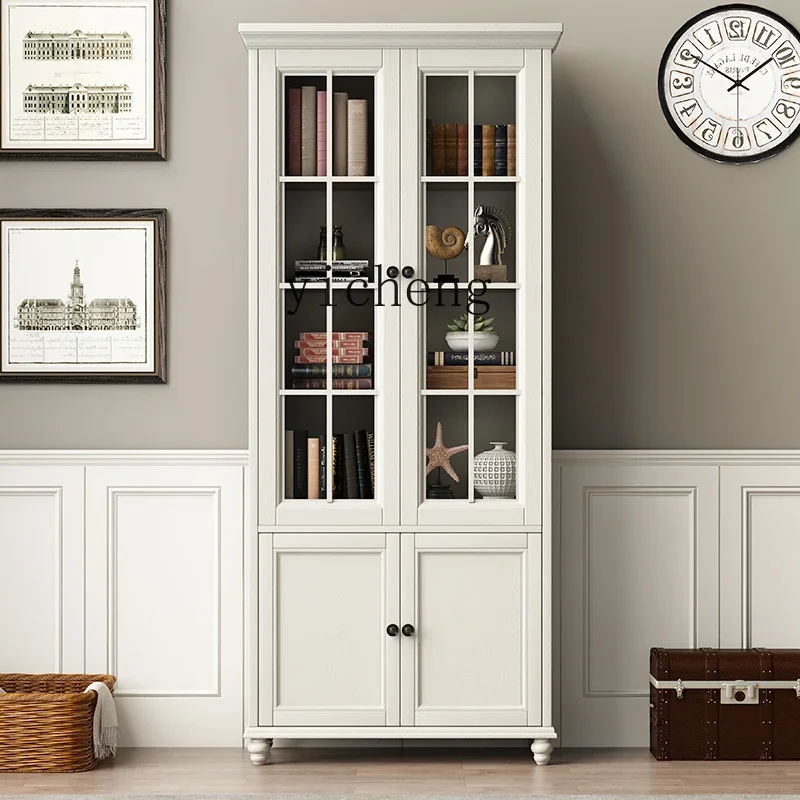 ww24 American all-solid wood bookcase household with glass door floor-to-ceiling ash wood locker