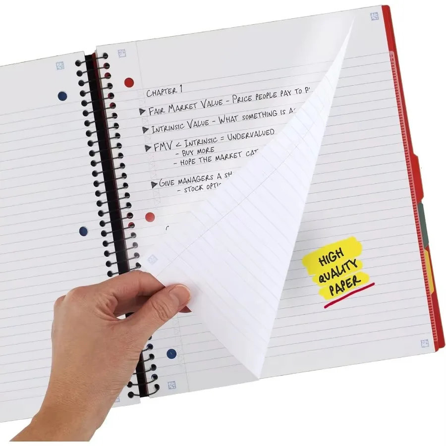 Cuaderno espiral Fire Red de 5 sujetos + aplicación - 200 hojas universitarias forradas con divisores