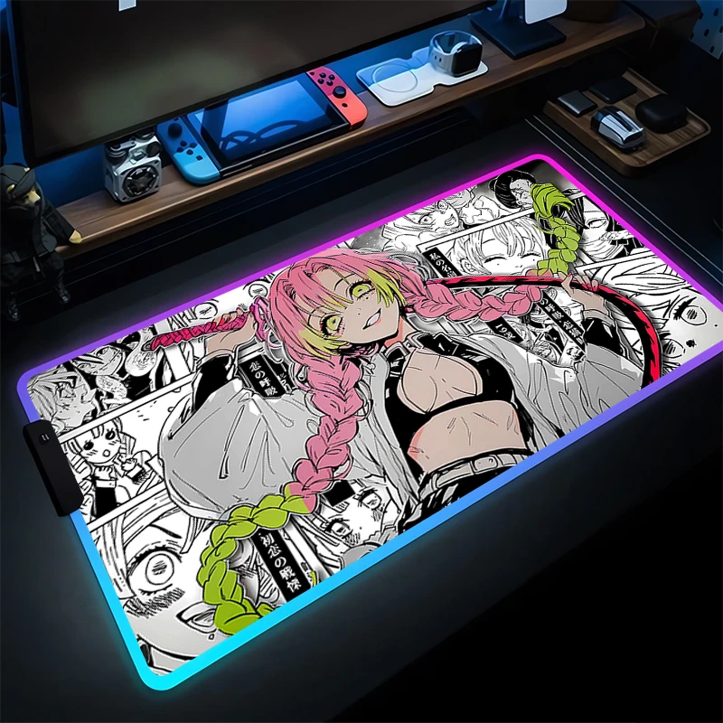

RGB Mouse Pad Kawaii Gaming Accessories LED PC Computer Keyboard Gamer Anime Girl Desk Mat Demon Slayer Kanroji Mitsuri Mousepad