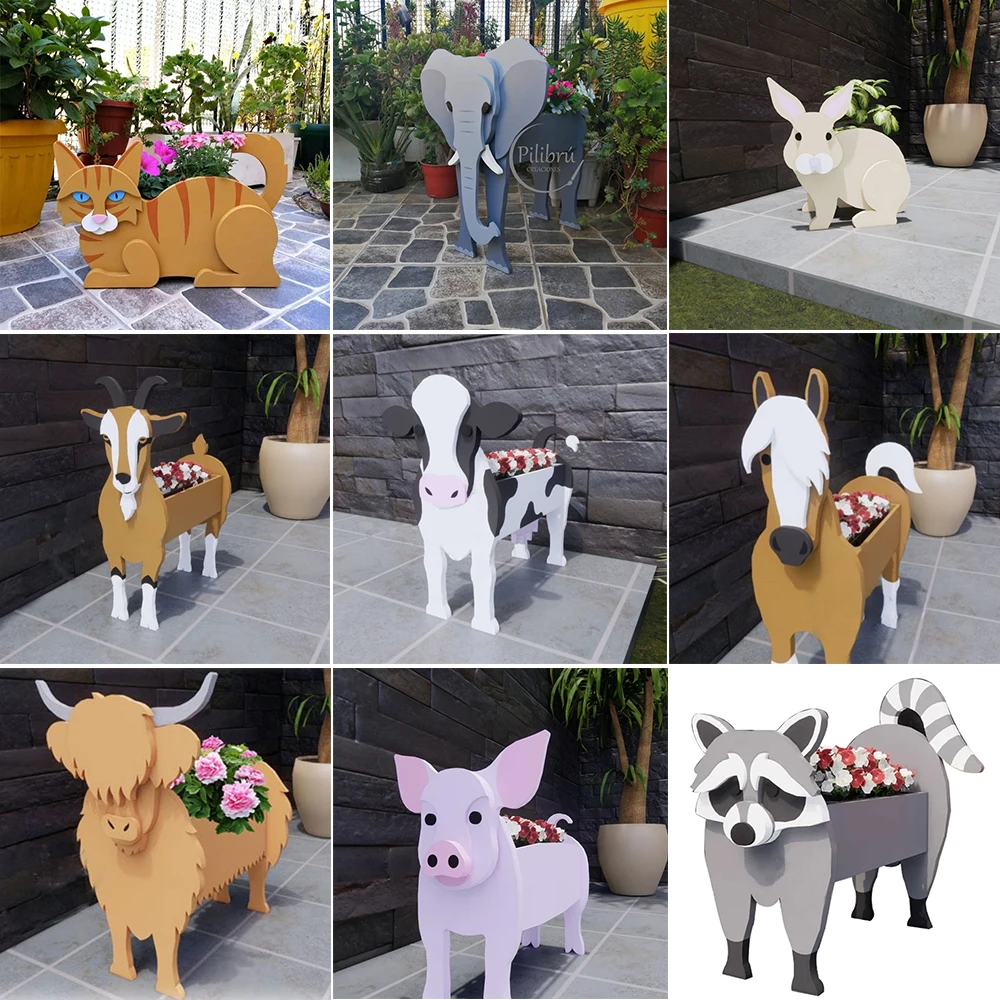 

Garden Flower Pot Cat Shape Planter Cows Horse Sheep Rabbit Bear Garden Succulent Pots DIY PVC Flower Planter Garden Home Decor