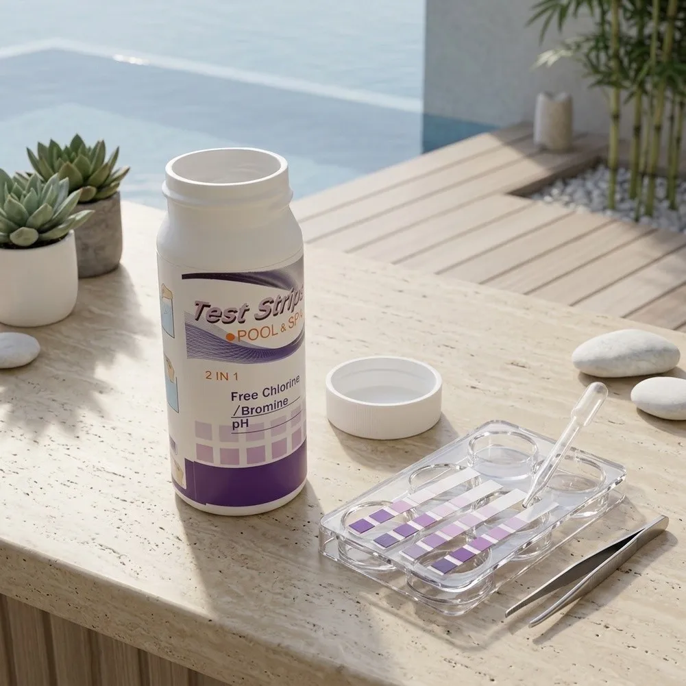 Swimming Pool Tester Pool Test Strips For Summer Swimming 2-in-1 Functionality Easy To Read Results Compact Bottle Design
