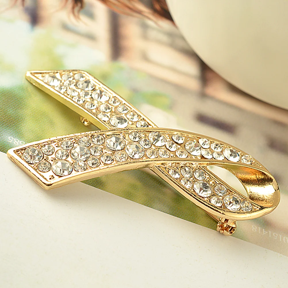 Ribbon Brooch with Crystal Rhinestones Delicate Lapel Pin Jewelry Accessories for Women