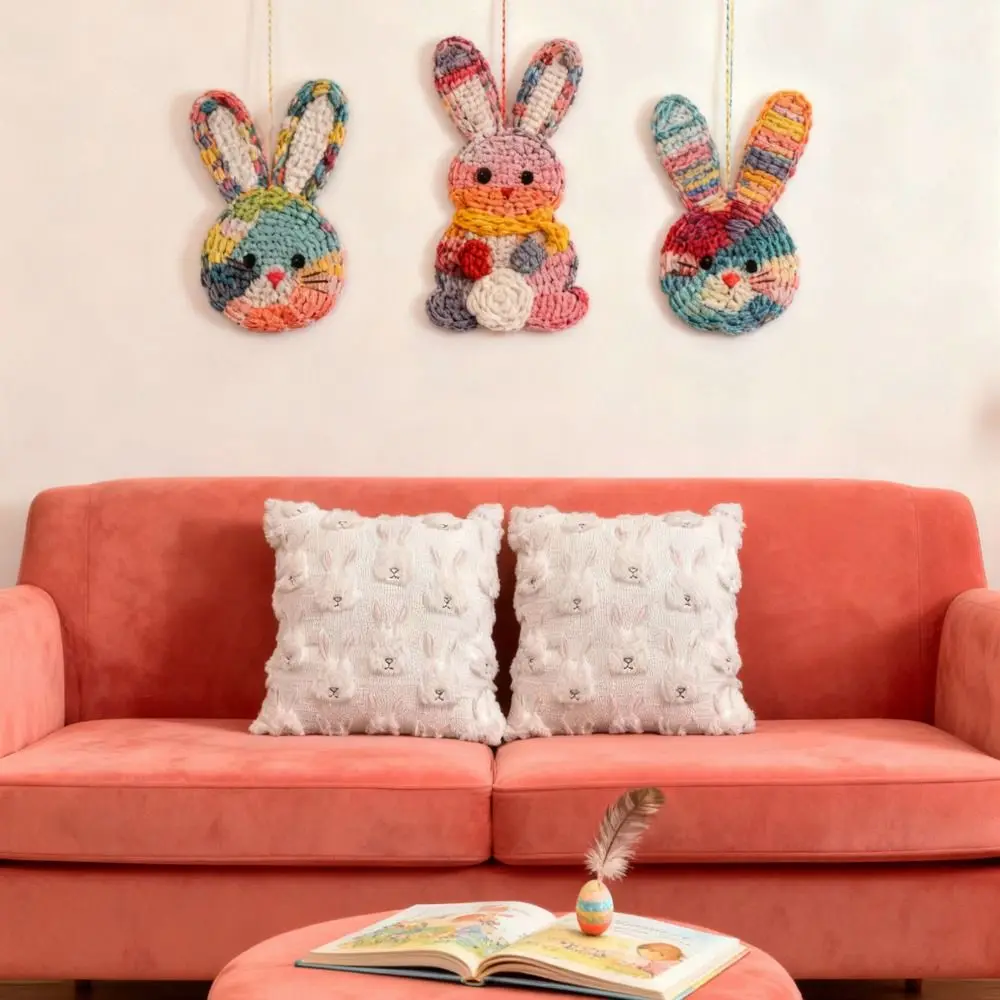 New Super Soft Fluffy Pillow Cover Embroidery Bunny Throw Pillowcase Fluffy 18x18 in Cushion Pillow Cover Living Room Decor