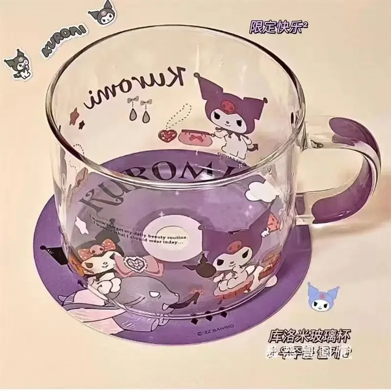 Pochacco Kawaii copo de água de vidro para crianças, desenhos animados Sanrio, Cinnamoroll, Kuromi Ins Breakfast Milk, Anime Sweet Gifts