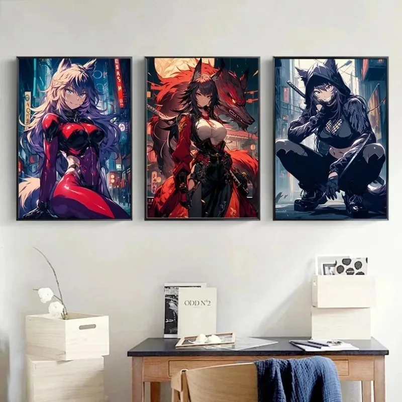 Sexy Cute Mech Anime Girl with Cat Ears Poster Printing Decorative Canvas Painting Living Room Bedroom Game Wall Art Home Decor