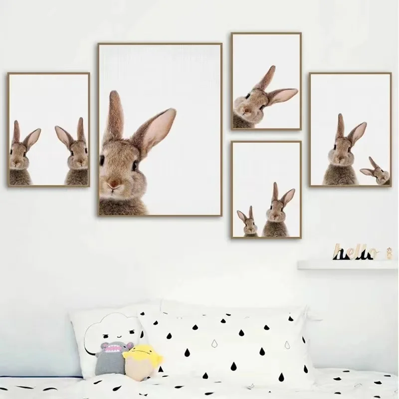 Custom Animal Rabbit Print Family Poster Rabbit Tail Children's Room Wall Art Canvas Painting Wall Picture Baby Room Decoration