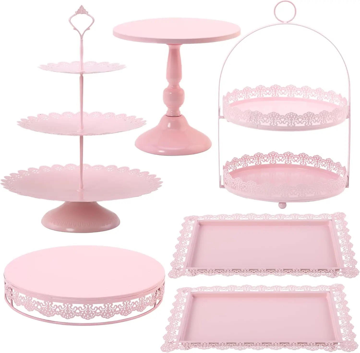

6-Piece Pink Cake Stand Set, Tiered Dessert Display for Weddings, Birthdays, Baby Showers