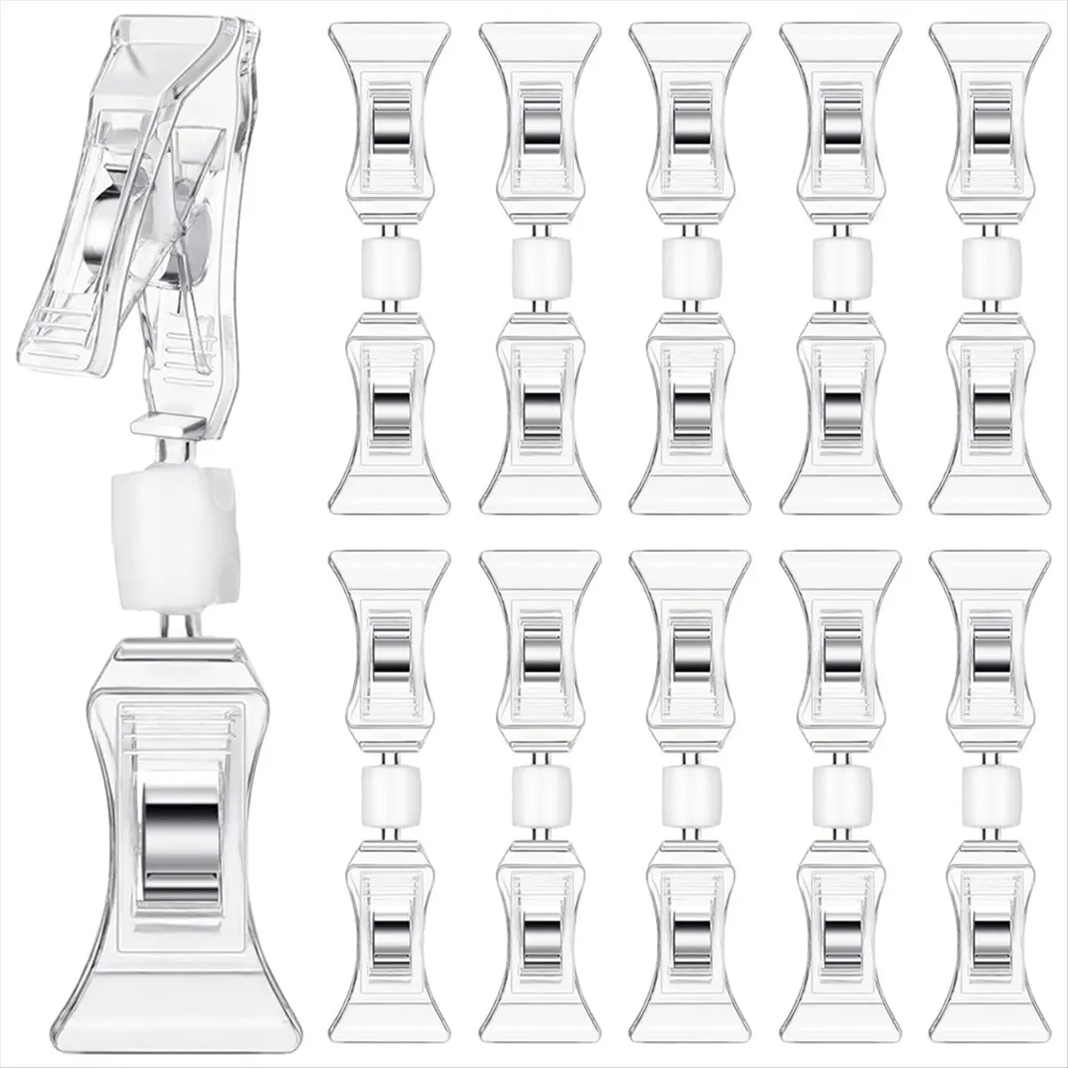 A24I 50 Pcs Double Sided Sign Clips Sign Display Mini Clip Clear Rotatable Merchandise Clip on Sign Holder Plastic Tag Clip