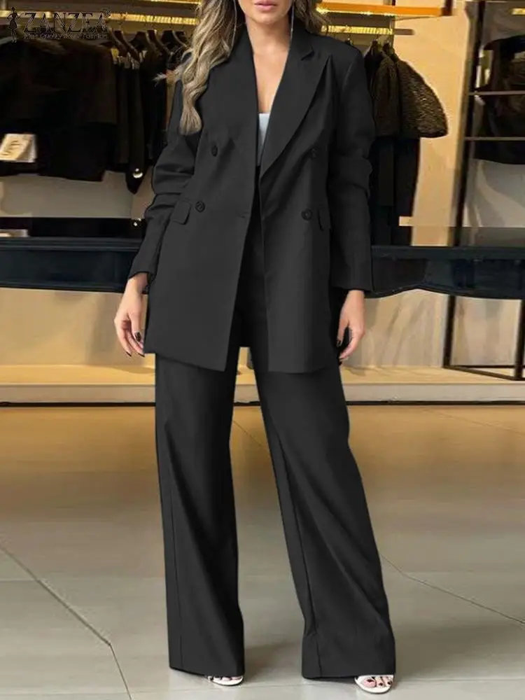 ZANZEA Women 2-Piece Blazer Sets Fashion Peaked Lapel Blazer Suits Elegant High Waist Trouser 2pcs Outfits Office Lady Pant Sets