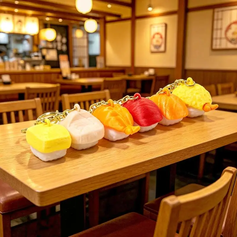 1Pcs Sushi 3D Printed Clicker Keychain Cute Simulation Eco-Friendly Fidget Key Ring PLA Multi Styles Stress Relief Bag Pendant