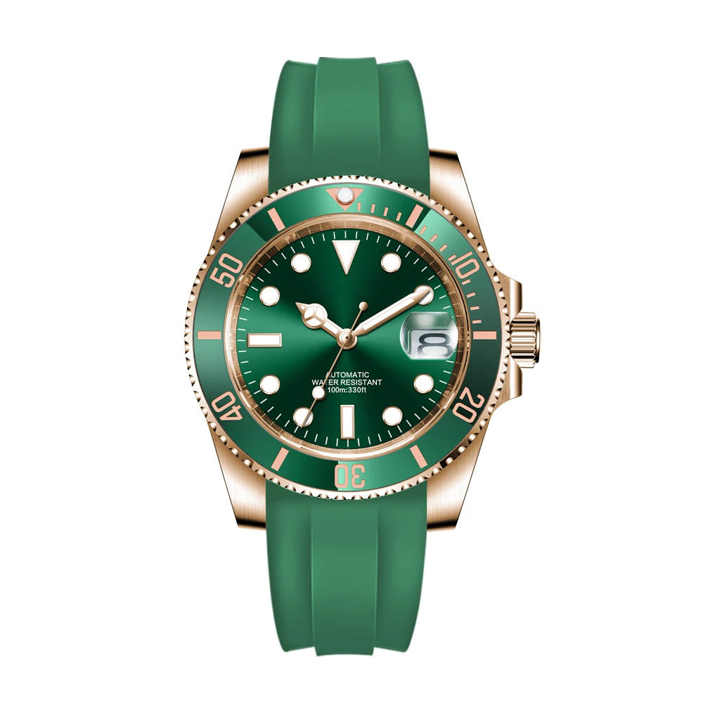 شعار مخصص فاخر NH35/ميوتا ساعة رجالية 40mm أوتوماتيكية ساعات المعصم الميكانيكية الغوص ساعة الياقوت السيراميك ارتفع الذهب شريط مطاطي