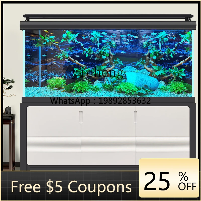 

living room large floor-to-ceiling household ultra-white porch screen partition cabinet free of care ecological fish tank