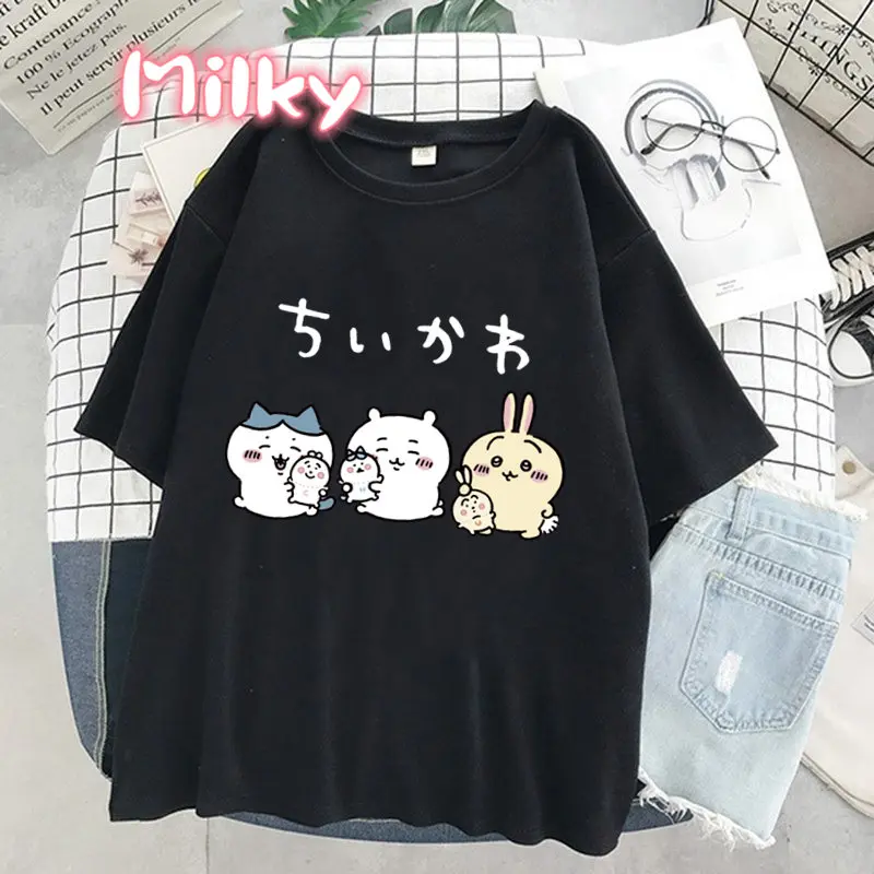 Cute Chiikawas Print Women T Shirt Harajuku Streetwear Aesthetic Graphic Tee Japan Comics Short Sleeve Funny Female Tops Clothes