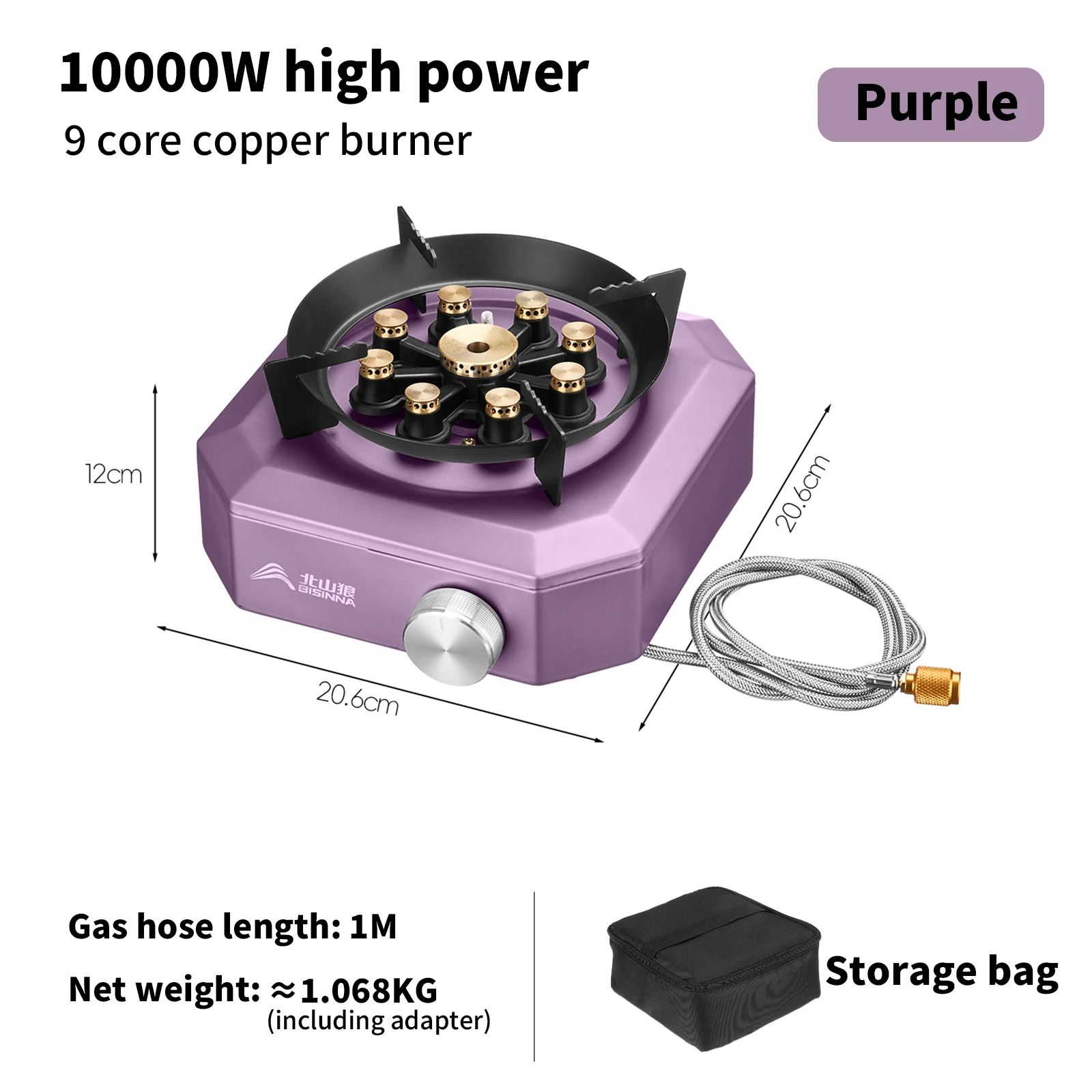 BISINNA Camping Gasfornuis 10000W Hoge Vermogen Draagbaar 9 Kern Winddicht Gesplitst Fornuis voor Picknick BBQ Buiten Koken