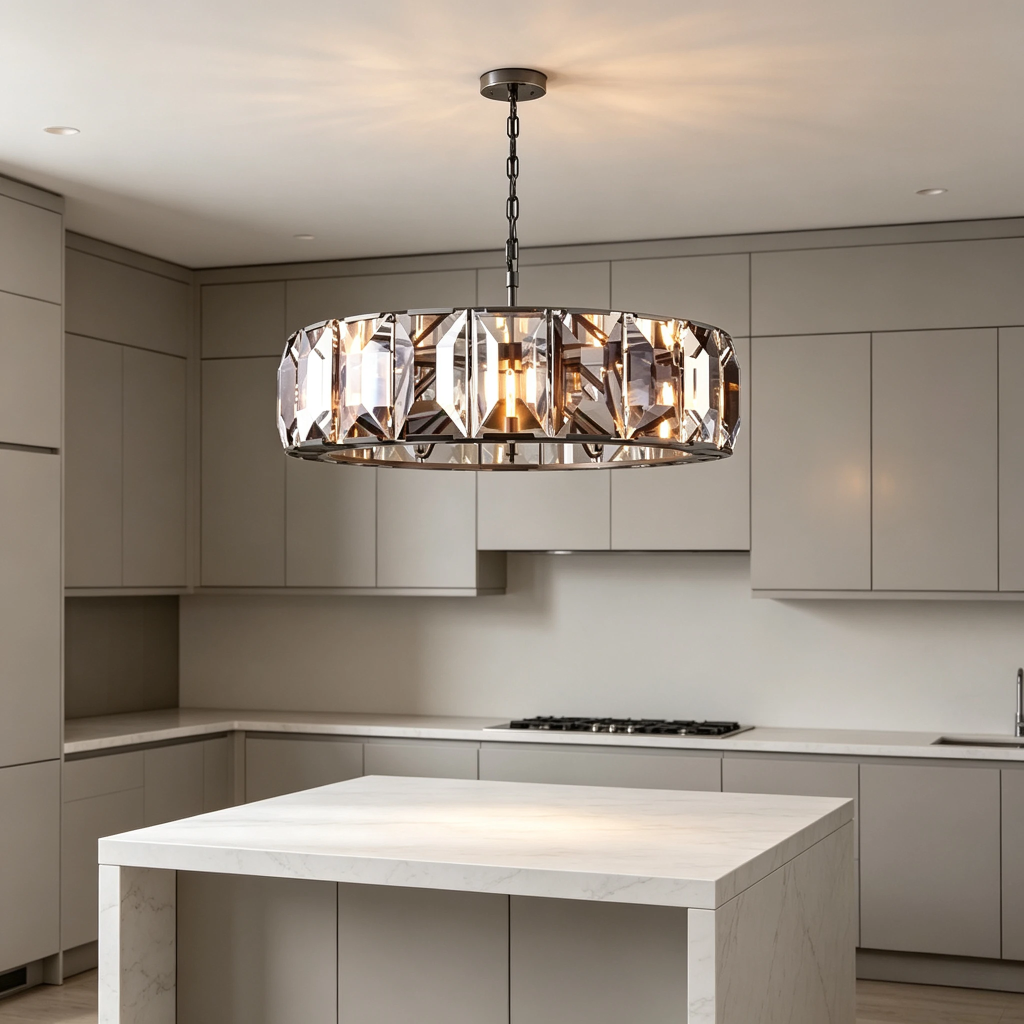 American Neoclassical Halo Crystal Pendant Light Ceiling Living Room Decor Master Chandelier Bedroom Kitchen Island Hanging Lamp