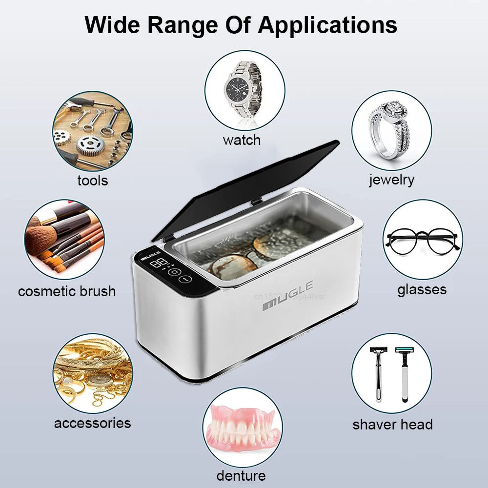 Ultrasonic Jewelry Cleaner 46kHZ Jewelry Cleaner Machine 4 Cleaning Time Setting for Eyeglasses Rings Watch Strap Dentures