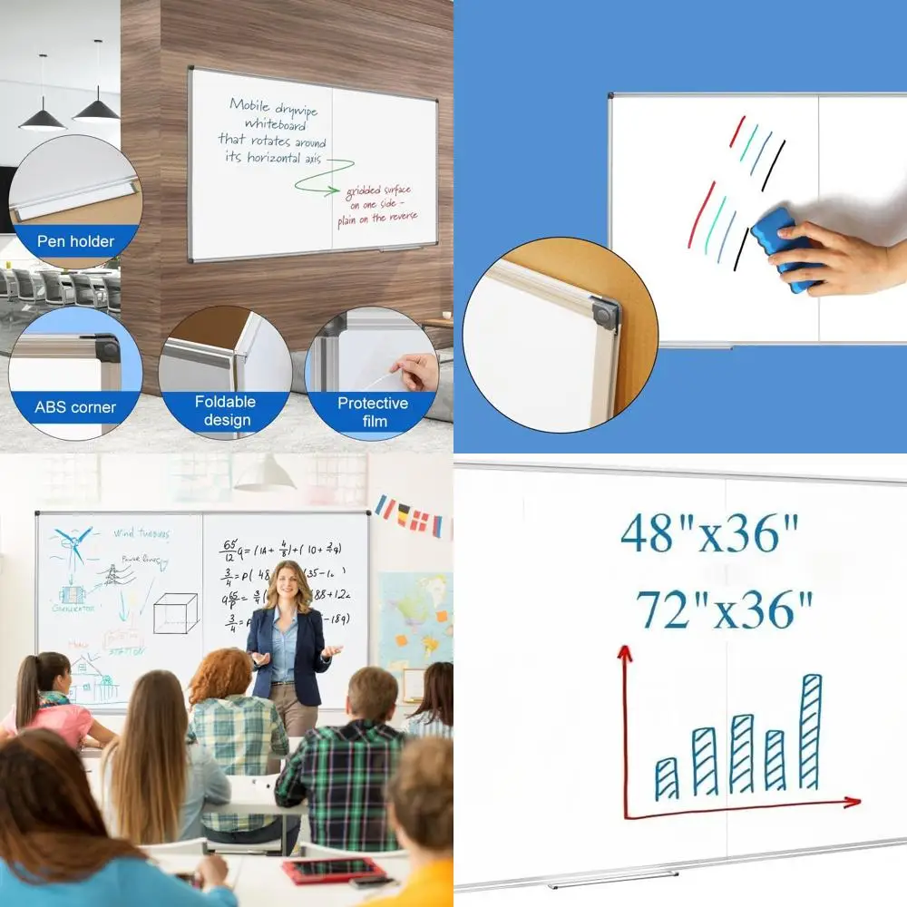48x36 Inch Foldable Magnetic Dry Erase Board with Aluminum Frame and Pen Holder for Wall Mount Presentations