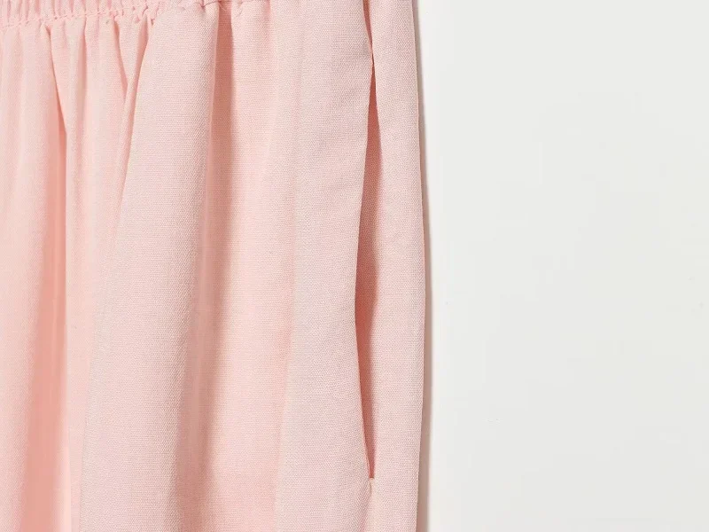 HXAO Sommerhose für Damen mit elastischem Bund, Baggy-Hose in Pink, weit geschnittene Hose mit Schnürung, Jogginghose, Faltenhose, Haremshose für den Urlaub – Detail 6