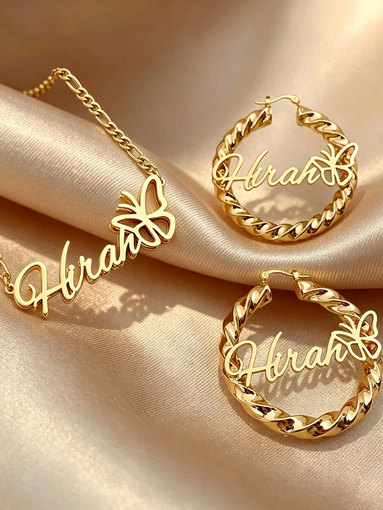 Custom Women's Name Necklace & Earring Set, 45cm