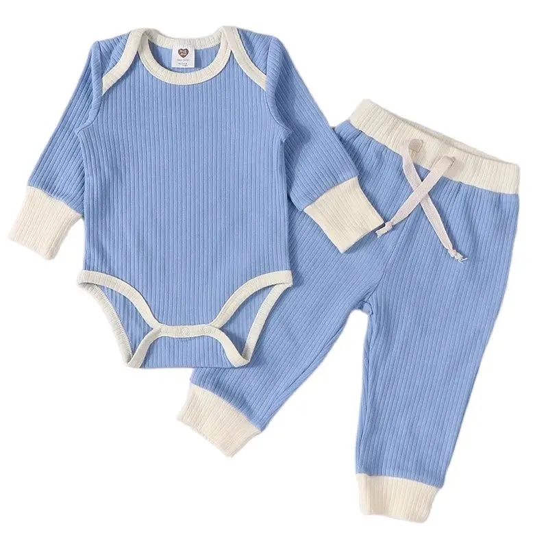 2pcs baby clothes boy and girls ribbed fashion set top and pants long sleeves kids waistband string high quality cotton kids set