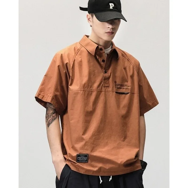 

Summer Polo Shirt Men Streetwear American Vintage Short Sleeve T-shirt Half-sleeve Shirt Loose Tops Men Clothing Luxury Brand