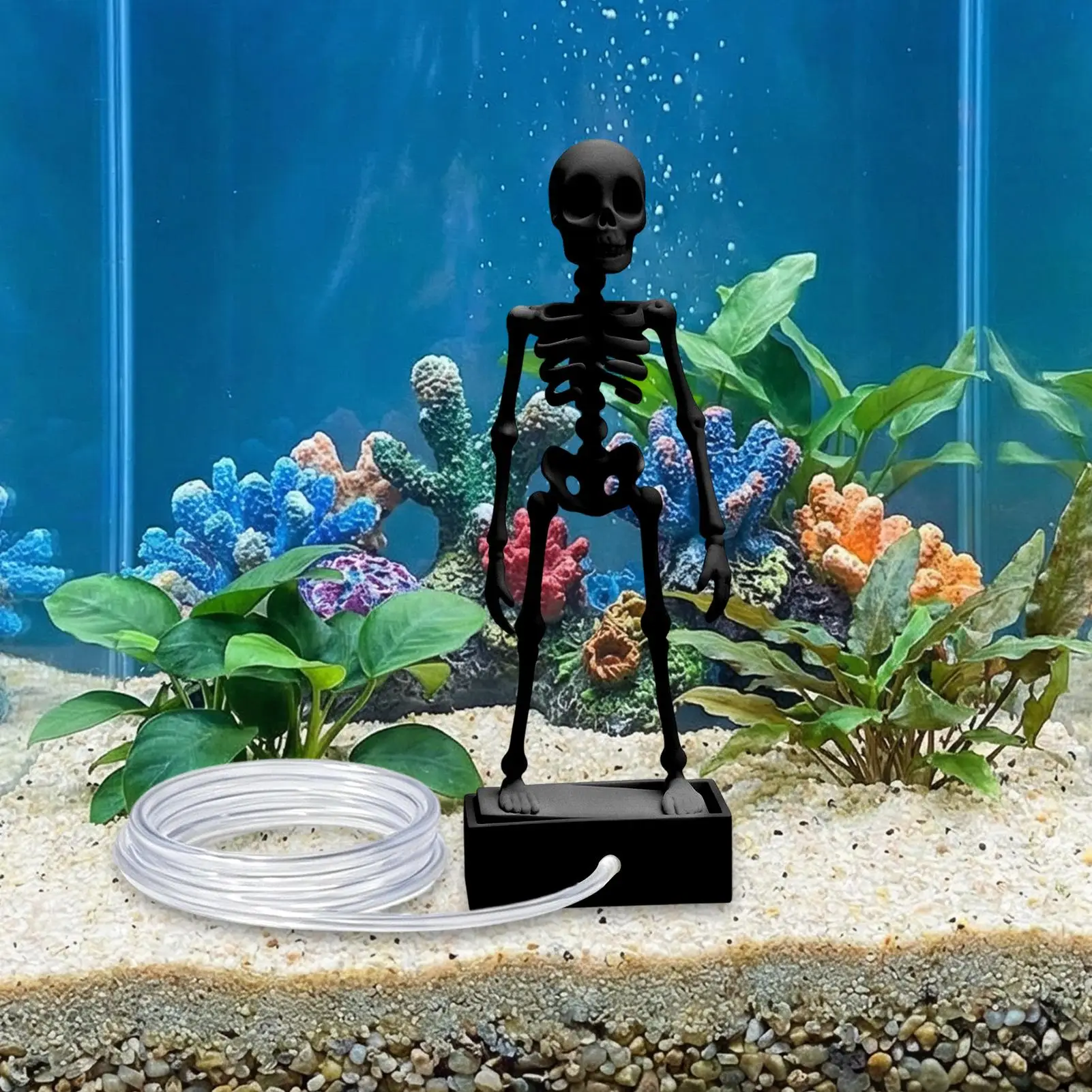 Fish Tank Bubbler Decorations Realistic Decorative Interactive Dancing Skeleton Aquarium Bubbler with Air Hose for Classroom