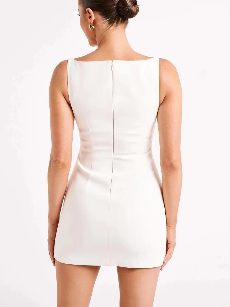 Wilirl Faionable Ins Sle Personali ort Svel round Ne Bodycon Dr Summer New Pure Color High Waist ort D...