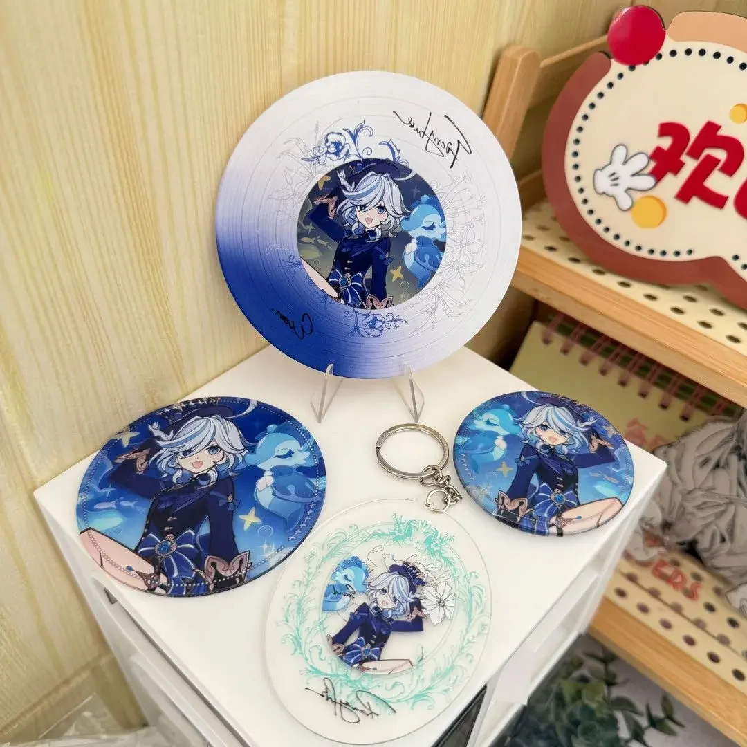 4Pcs/Lot Game Furina de Fontaine Figures Acrylic Stand Models Focalors Hydro Archon God of Justice Keychain Cosplay 58mm Badge