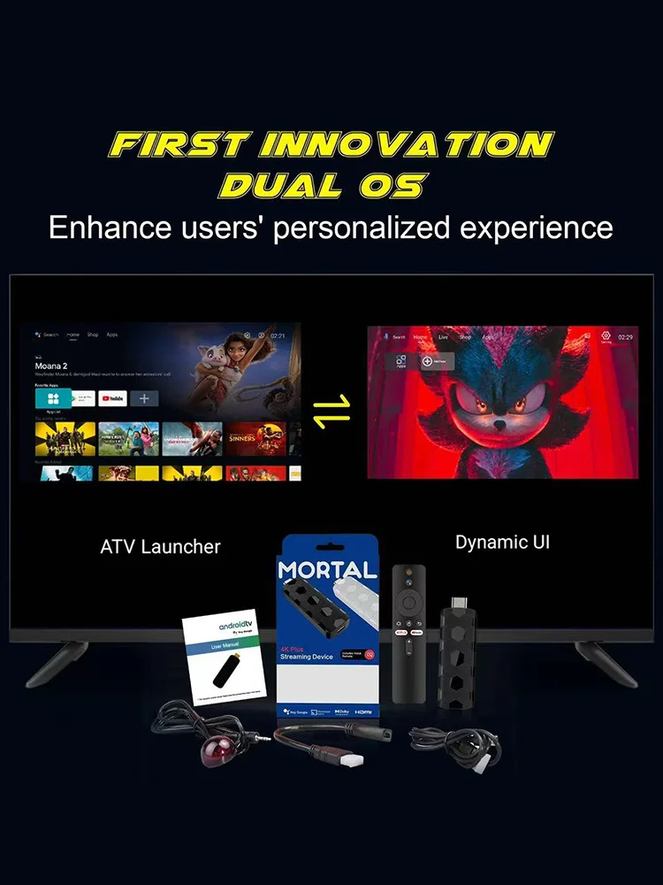 2025 Neuer R3+ Smart Android TV Stick Rockchip RK3518 mit Wifi6 Dual Brand 8 GB 128 GB 8K 3D HDR Google Voice Remote DC 5V 2A