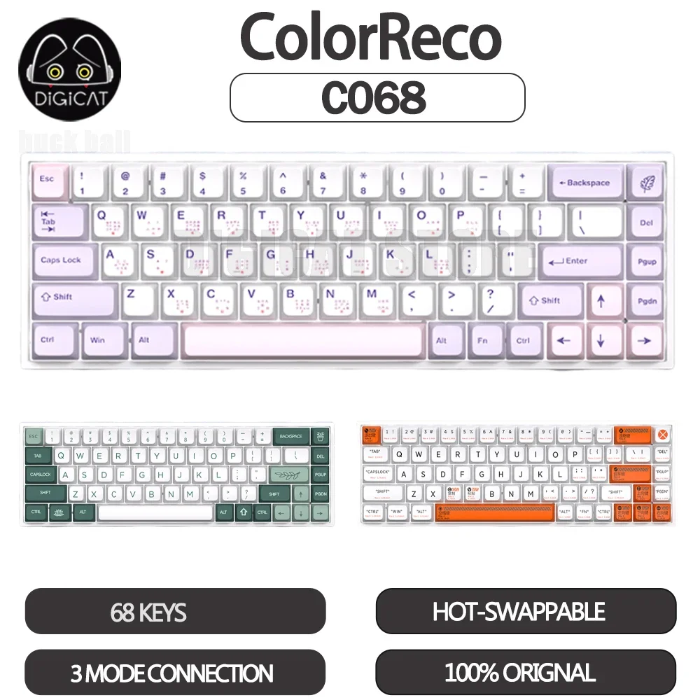 ColorReco C068 Mechanical Keyboard 3Mode USB/2.4G/Bluetooth Wireless Keyboard 68key Hot Swap Rgb Backlight Gaming Keyboards Gift