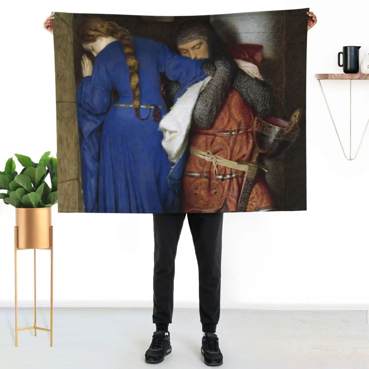 Hellelil and Hildebrand, the Meeting on the Turret Stairs - Frederick William Burton - 1864 Throw Blanket cosplay anime Blankets