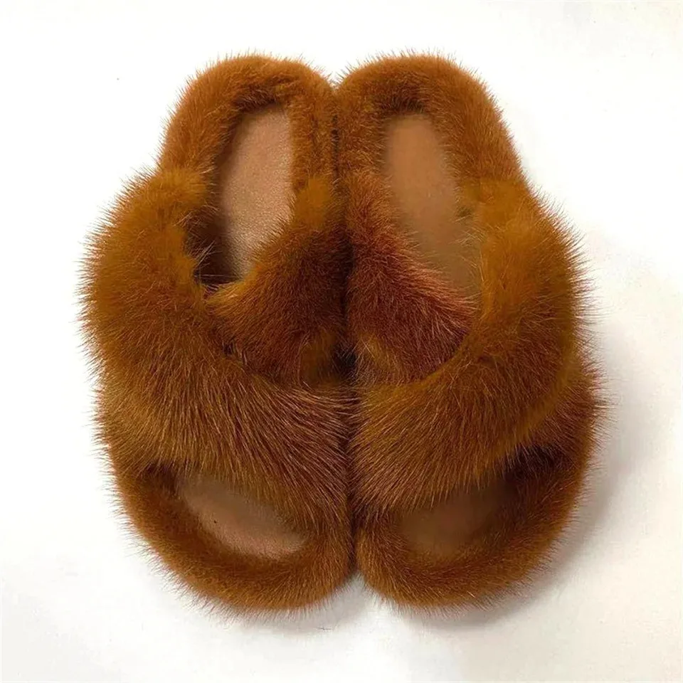 Flauschige Echte Nerzfell-Damenhausschuhe für Innenbereich Herbst Winter Luxus-Designer-Slipper Lässige Hauspantoffeln aus Flauschigem Nerzfell – Detail 10