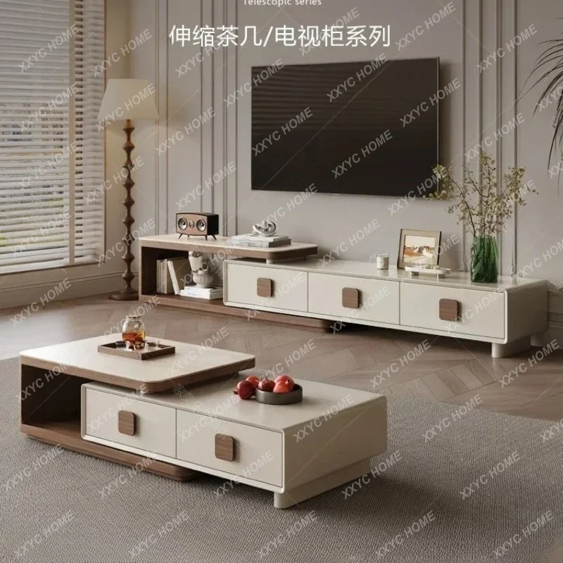 XX Cream wind tunnel slate living room household antique retractable solid wood coffee table TV cabinet combination