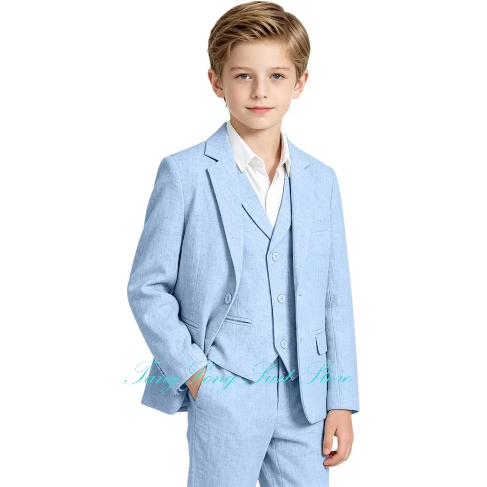 Boys Linen Suits 3 Pieces Beach Wedding Kids Outfits Summer Suit for Boy Slim Fit Blazer Vest and Pants Boys Homecoming Suits