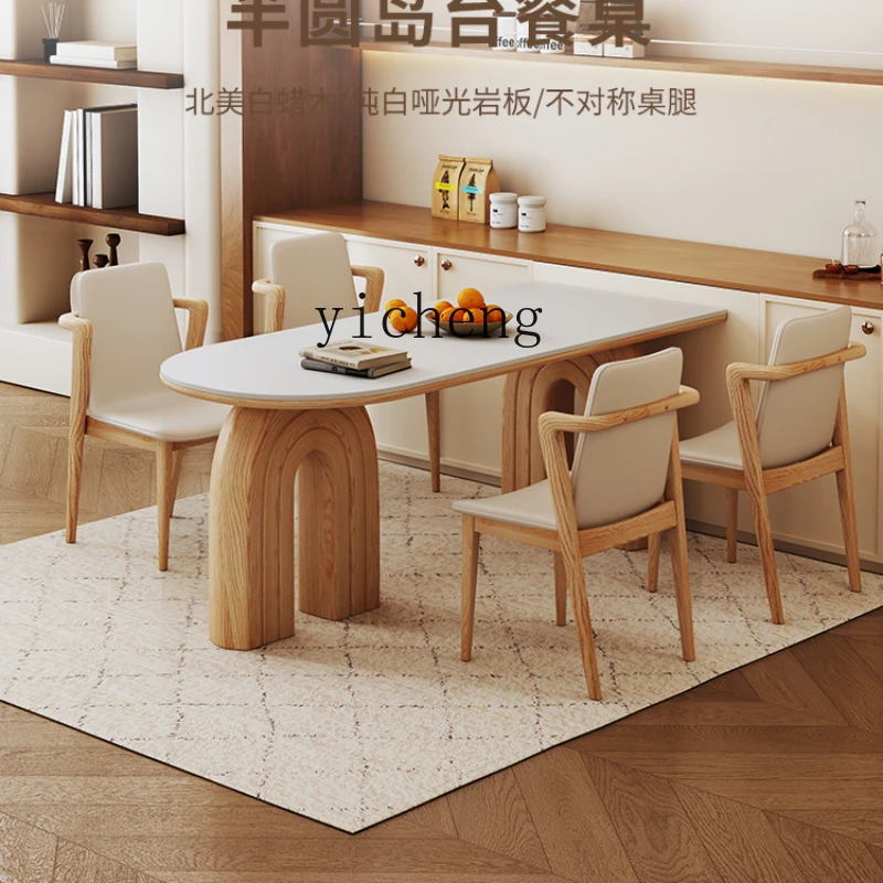 

XL solid wood dining table log can be against the wall semi-round island platform rock slab dining table and chair combination